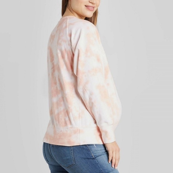 Tie Dye Maternity Pull Over Crewneck Size XXL Pale Pink / White Pregnancy Casual - Picture 3 of 11